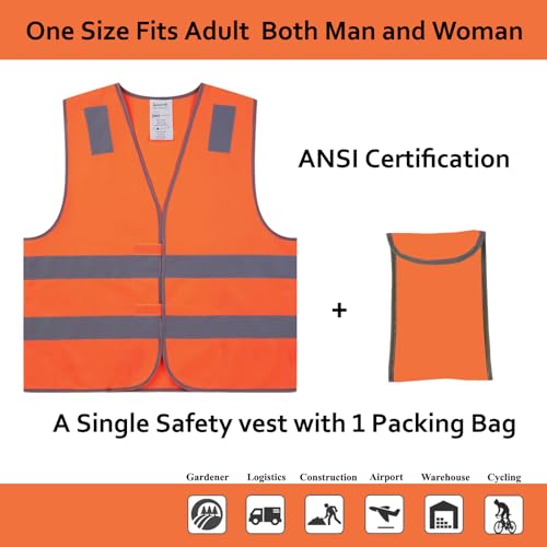 Orange Safety Vests 10 Pack,Reflective High Visibility Construction Working Vest for Men,Woman,Pockets,Hi Vis Mesh and Neon Silver Strip - color: Orange