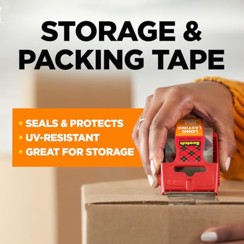 Scotch Long Lasting Storage Packaging Tape with Dispenser, 1.88 in x 22.2 yd, Clear, 1 Roll – UV Resistant, Strong Adhesive for Secure Sealing - size: 1 Roll