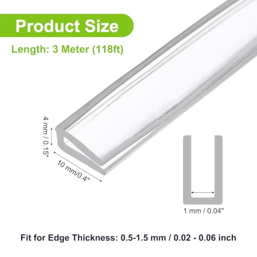 PATIKIL Rubber Seal Strip, 10Ft Flexible U Channel Edge Trim Protector Soundproof Door Seal Strips Fit 0.5-1.5mm Thick Edge, 5/32"(4mm) Width, 3/8"(10mm) Height, Transparent - size: 5/32"(4mm ) x 3/8"(10mm )