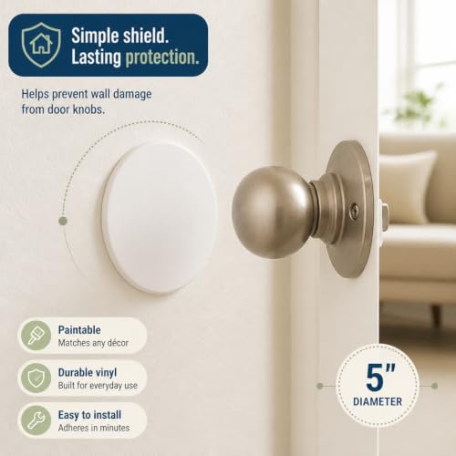 Prime-Line Wall Protector, Self-Adhesive, 5 in. Diameter, White Vinyl - color: White