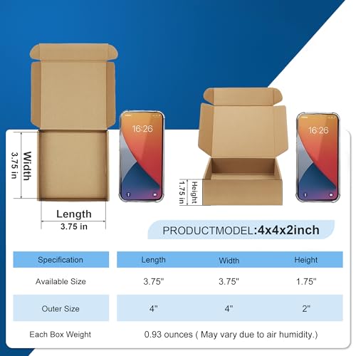 Famagic 50 Pack 4x4x2 Small Shipping Boxes - Brown Corrugated Cardboard Mailer Boxes for Small Business, Mailing Boxes for Packaging, Bulk - color: Brown, size: 4x4x2" 50pcs