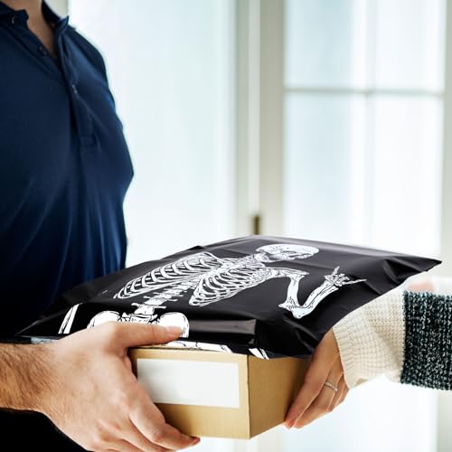 JarThenaAMCS 100Pcs Halloween Poly Mailers 10 x 13 Inch Skeleton Packaging Bags Self Seal Mailing Envelope Bags for Small Business Clothing Gift - style: skeleton