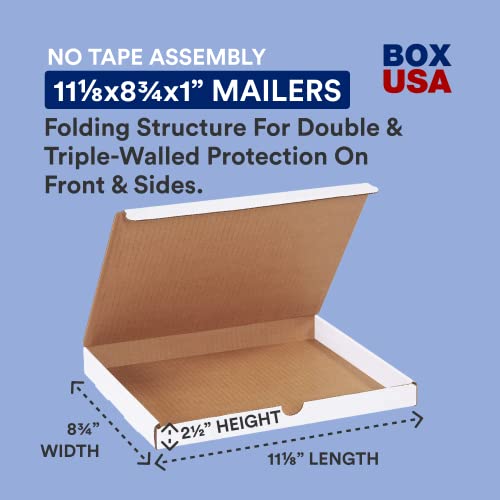BOX USA Small Shipping Boxes 11.125"L x 8.75"W x 1"H, 50-Pack | Foldable Corrugated Cardboard Crush-Proof Box for Shipping, Packing, Moving and Storage - size: 11 1/8 x 8 3/4 x 1