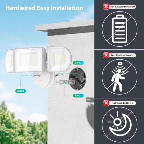 iMaihom 180W LED Security Light, 18000LM Flood Light Outdoor, Wired, Switch Controlled, IP65 Waterproof Exterior Floodlight, 6500K Daylight White, 3 Adjustable Heads for Garage, Yard, Entryway (White) - color: White