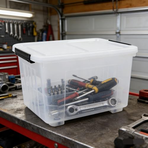 4-Pack 30L Plastic Storage Bin with Lid, Stackable Containers Box - size: 30 L