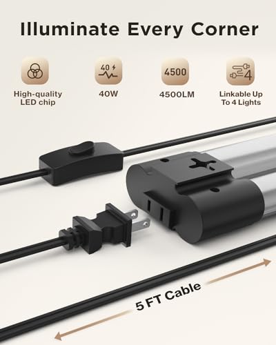 Sunco 10 Pack LED Shop Lights 4FT, Plug in Linkable, Black, 40W=150W