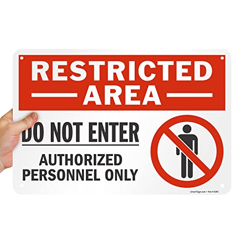 SmartSign 12 x 18 inch “Restricted Area - Do Not Enter, Authorized Personnel Only” Metal Sign with Symbol, 63 mil Laminated Rustproof Aluminum, Red, White and Black, Made in USA - style: 12" x 18" - Aluminum