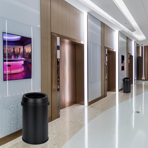 17 Gallon/65 Liter Round Open Top Trash Can, Commercial Grade Heavy Gauge Trash Bin, Stainless Steel Garbage Can, Perfect for Kitchen, Office, School, Restaurant, Matte Black - color: Black Open Top
