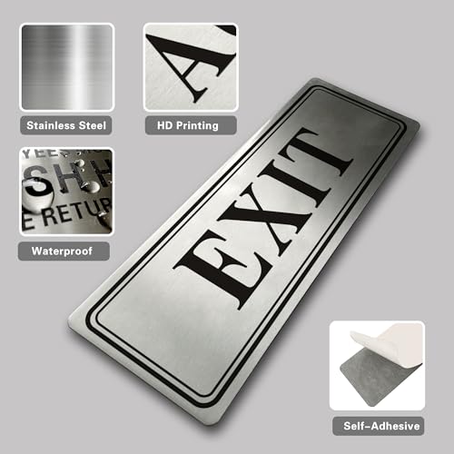 Metal Stainless Steel Exit Sign for business,With Self Adhesive,9x3in (Exit)