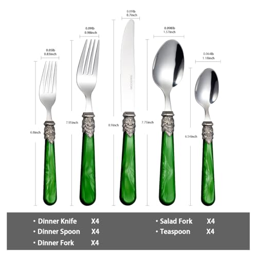 20 Pieces 18/10 Stainless Steel Elegant Silverware Set for 4,Vintage Flatware Set,Dishwasher Safe (20, Deep Green) - color: Deep Green