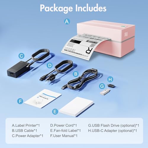 Thermal Shipping Label Printer 4x6 Bluetooth Label Maker for Small Business - color: Pink