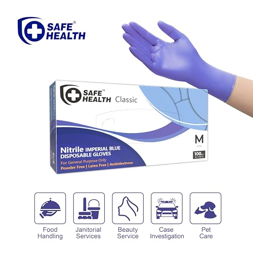 Safe Health Nitrile Disposable Gloves, 3.5 Mil, Imperial Blue, Powder Free, Latex Free, Tattoo, Beauty, Salon, Car - size: Medium, style: 1 Case of 1000 Pcs