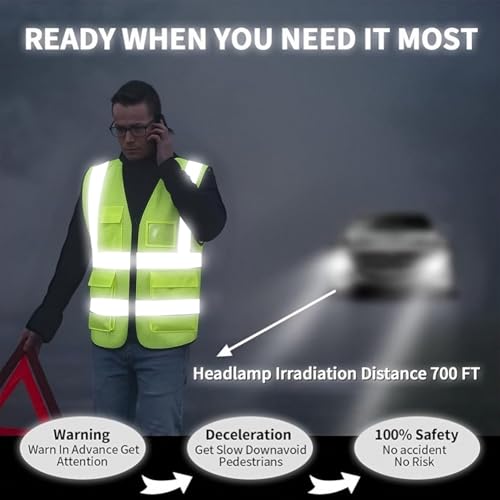 Reflective Mesh Safety Vest, Breathable Hi Vis Vest Construction Work with 5 Pockets and Zipper for Men Women - color: Yellow