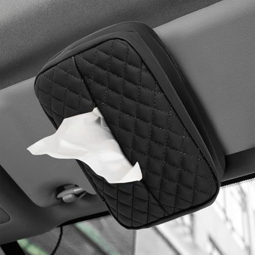 Large Car Tissue Holder for 120 Standard Tissue, Leather Tissue Box for Backseat, Car Napkin Cover, Auto Napkin Holder Organizer, Universal Vehicle Tissue Paper Box (Plaid+Black)