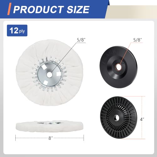 8" Soft Airway Buffing Wheel White Flannel and 4 Inch Airway Flange Kit / 5/8'' Arbor Hole/Finish Polish Step for Angle Grinder - 5 PCS - color: Soft kits, size: 12plys