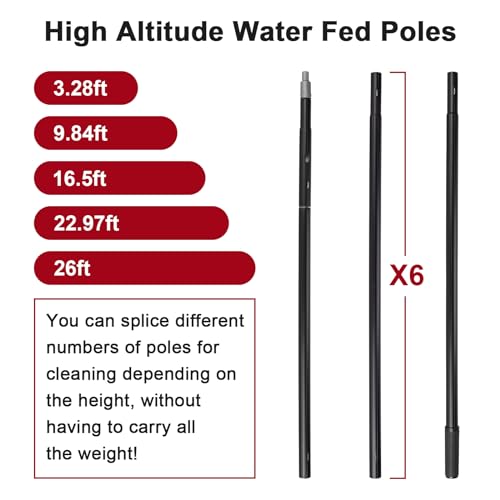 26ft Long Reach Solar Panel Cleaning Kit - Aluminum Extendable Water Fed Pole, 22in Wide Brush & Squeegee, Bendable Dusting Brush - Outdoor Window Washing Equipment Tool - color: 26ft, size: Large