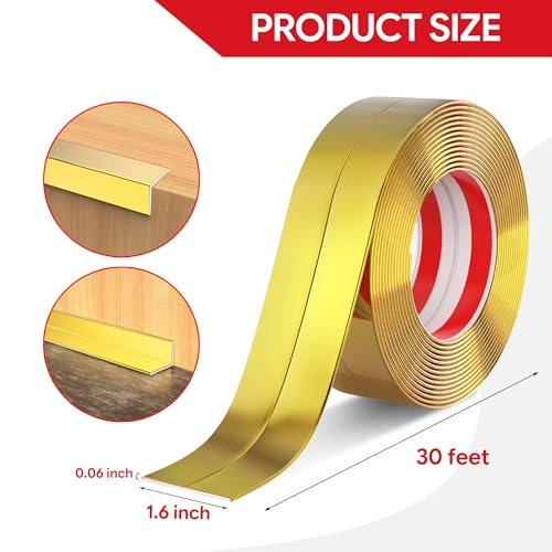 Wall Corner Protector Peel and Stick Corner Trim Molding - color: Gold, size: 1.6 In x 30 Ft