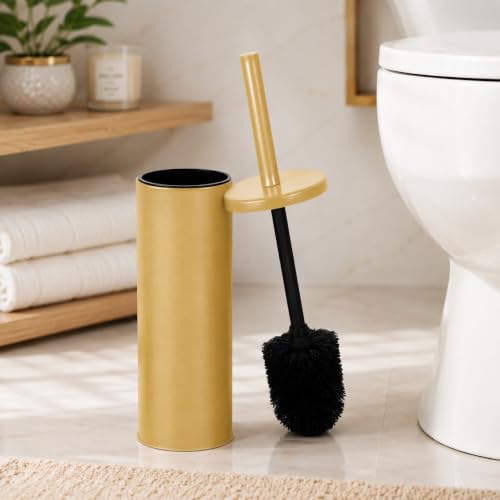 Deep & Sturdy Toilet Bowl Brush with Holder - Durable Scrubbing - Toilet Cleaners - Household Essentials - Bathroom Cleaner - Cleaning Supplies - Household Supplies, Matte Gold - color: Matte Gold
