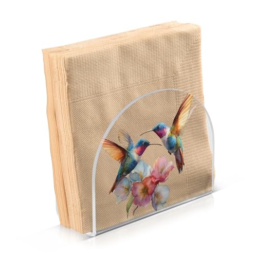 Hummingbirds Napkin Holder for Table Bird Acrylic Tissue Dispenser - color: watercolor flowers hummingbirds