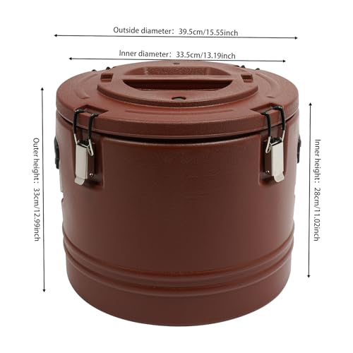 30L/7.9 Gal Insulated Soup Carrier, Stainless Steel Insulated Soup Container Bucket Hot & Cold Thermal Bucket with Lid Commercial Food Warmer for Parties Picnics Cafes Restaurants - color: Brown, size: 30L/7.9 Gal