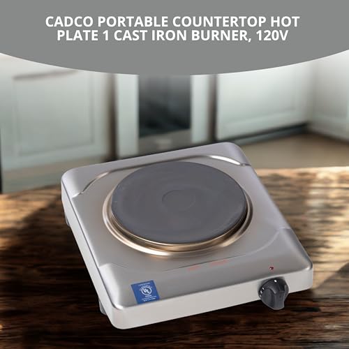 Cadco KR-S2 Portable Electric Hot Plate, 1500W Cast Iron Single Burner