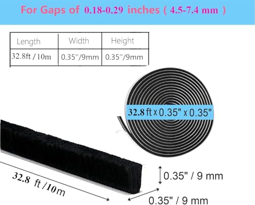 Self-Adhesive Weather Stripping Door Seal for Doors & Windows– Wind, Rain, Dust Proof Seal Tape with Noise Reduction & Anti-Collision, Blocks Cold Air (Black, 32.8 ft x 0.35" x 0.35") - color: Black, size: 32.8 ft x 0.35" x 0.35"