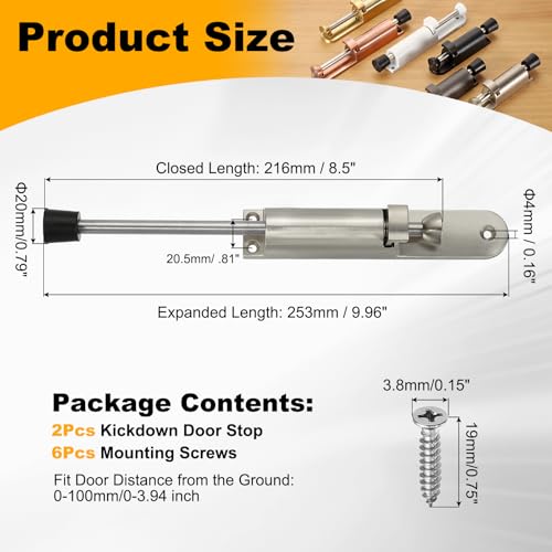 uxcell 2Pcs Kickdown Door Stop for Ground Gap 0-100mm Silver - color: Silver, size: for 0-100mm