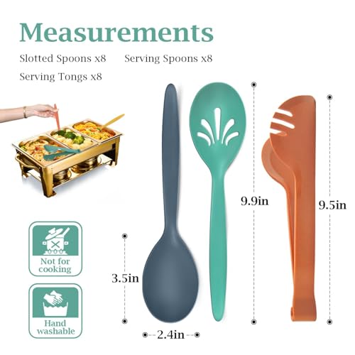 Reusable Plastic Serving Utensils Set of 24, 10" Wheat Straw Large Serving Set - Slotted Spoons/Tongs, for Party Buffet Catering (Orange/Blue/Yellow/Green, Not for Cooking) - color: Orange/Blue/Yellow/Green, size: 24 pcs