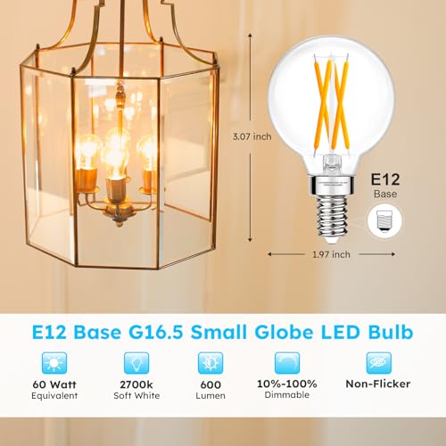 G16.5 E12 Globe LED Bulb, 2700K Warm White Dimmable, 60W Equivalent - color: 60w Warm White, size: 6 Pack