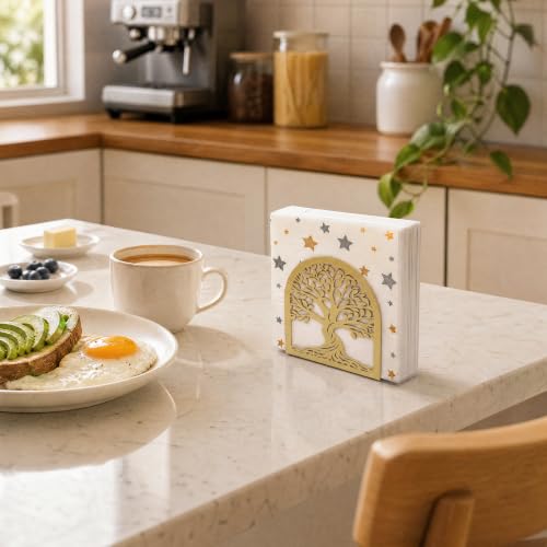 Napkin Holder for Table, Tree of Life Metal Napkin Dispenser, Gold - color: Gold