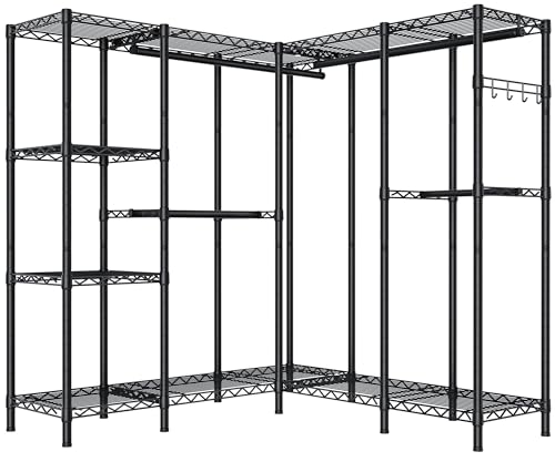 Golpart Heavy Duty Clothes Rack Metal Wardrobe with Adjustable Wire Shelves - color: Black, size: 50"D x 50"Wx 76.5"H