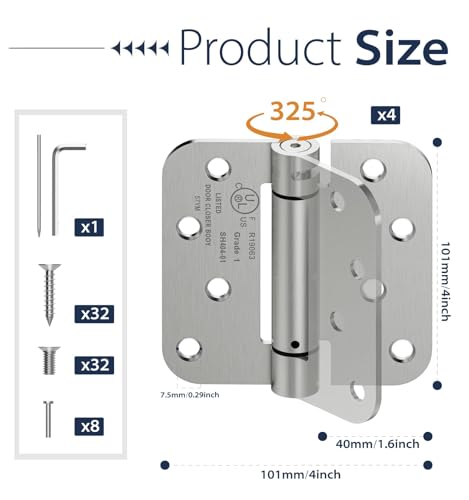 4-Pack 4 Inch Self Closing Door Hinges,5/8" Radius Corners,Brushed Nickel - size: 4"-4 Pack-5/8" Corner