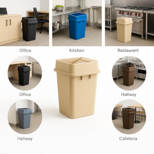 1 Pack Blue 19 Gallon Square Commercial Recycling Bin with Lid, Heavy Duty Plastic Recycle Container with Venting Channels and Built-in Handles - color: Blue, size: 19 Gallon