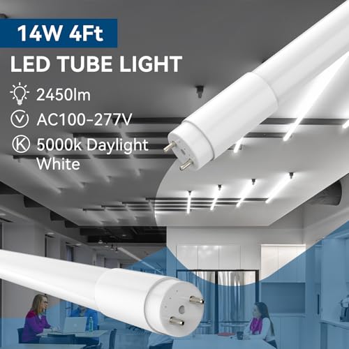 JESLED 30 Pack T8 Led Bulbs 4 Foot,14W(40W Equiv) 2450LM 5000K Type A+B ETL