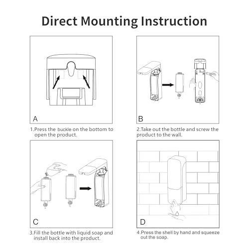 Soap Dispenser Wall Mount, 300ml No-Drill Adhesive or Screw Mounting - color: White