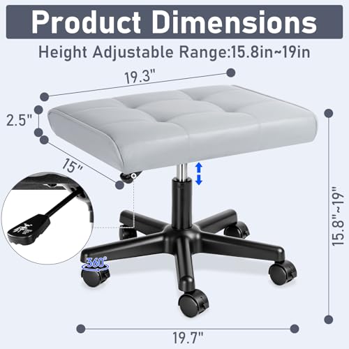 Footrest Under Desk Leg Rest Ottoman Adjustable Height Foot Stool (Grey) - color: Grey, size: 19.3''L x 15''W