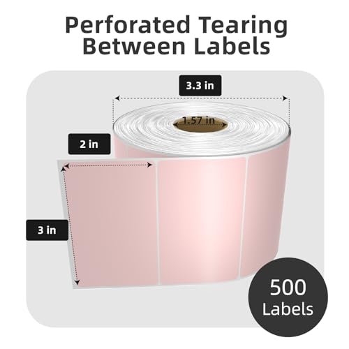 500 3x2 Thermal Labels Roll, HUOJI Pink Shipping Barcode Labels - color: Pink, size: 3x2