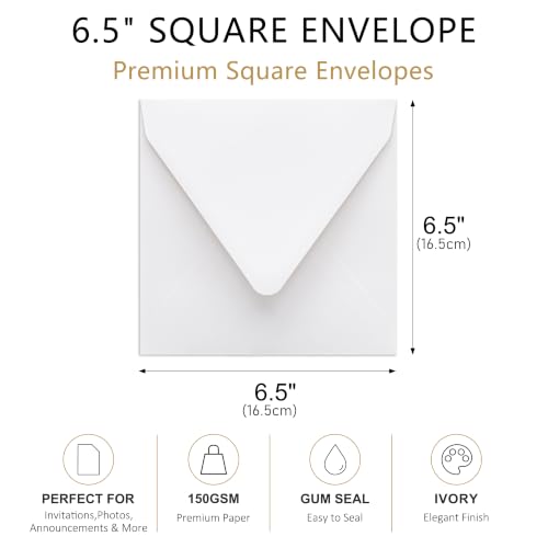 PONATIA 50 PCS/Pack Square Envelopes, Euro Flap Ivory Envelopes - color: Ivory
