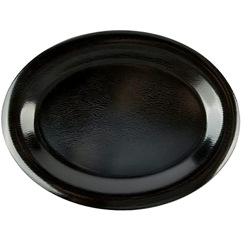 GET 12" x 9" Black Oval Melamine Dinner Plate (Set of 12) - color: Etched Black, size: 12" x 9"