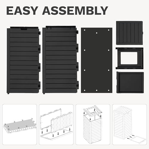 DWVO 2-Pack 38 Gallon Large Outdoor Trash Can w/Lid and Drip Tray, Black - color: Black, size: 38 Gallon X 2 Pack