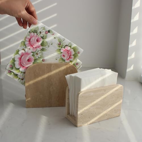 Natural Travertine Napkin Holder for Table, Upright Napkin Dispenser for Kitchen Dining Farmhouse Cocktail Picnic Bar 5.9x3.9x2.8 inches