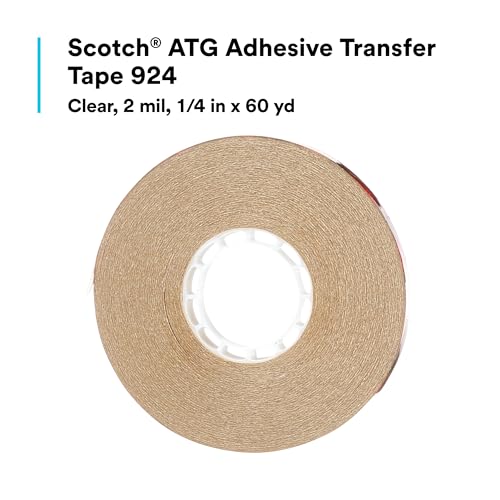 3M Scotch ATG Adhesive Transfer Tape 924, Clear, 1/4 in x 60 yd, 1 Roll - size: 0.25 in x 60 yd