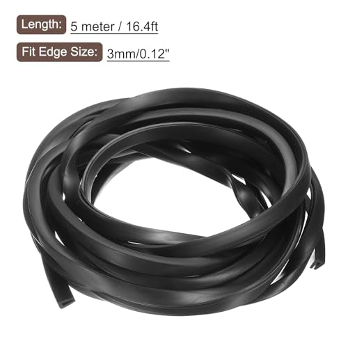 uxcell U Channel Edge Trim, 16.4ft Length Rubber Guard Seal Strip Edge Protector Flat Type Fit for 3mm Edge, (11/32" W x 3/8" H) Black - size: Fit 3mm x 16.4'L x 3/8"H x 11/32"W