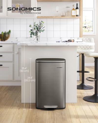 SONGMICS 13 Gallon (50 L) Trash Can, Stainless Steel, Step-On Pedal - color: Gray, size: 13 Gal.