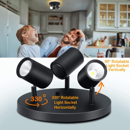 CLOUDY BAY 5CCT 3 Light Directional Ceiling Spotlight,Dimmable LED Track Light Heads,CRI90+,1800Lm for Hallway Kitchen Art,Black - color: Black | 5CCT