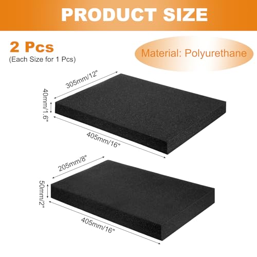 MECCANIXITY 2 Pcs Black Foam Inserts 16"Lx8"Wx2"T & 16"Lx12"Wx1.6"T - size: 16"Lx8"Wx2"T / 16"Lx12"Wx1.6"T