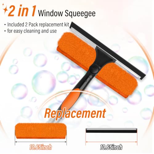 18FT High Window Cleaning Kit with Pole,Professional 2 in 1 Window Squeegee - color: 10.65in Squeegee, size: 12FT(Reach 18ft)