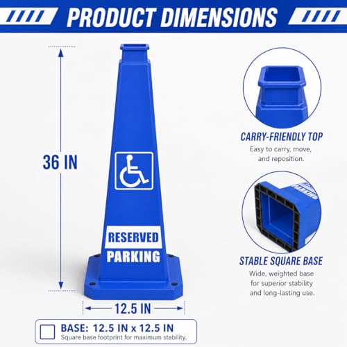 BESEA Reserved Parking Cones 3 Pack, 36 Inch Weighted Parking Cones - color: Blue, size: 36INCH With Caution Sign