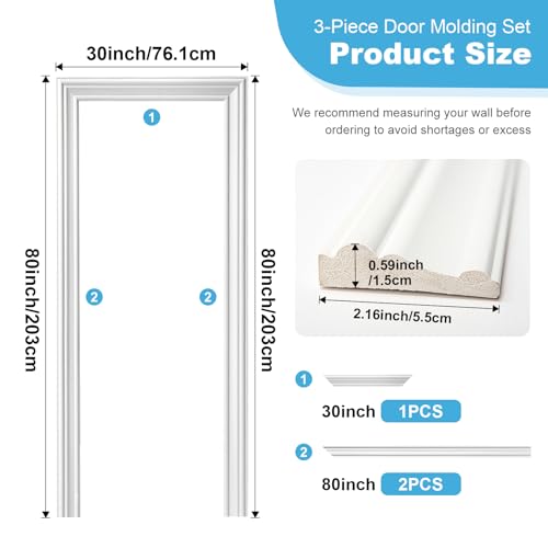 Art3d Door Frame Trim Kit,Decorative Polyester Door Trim Molding, Maintenance-Free, Seals Out Dirt, Bugs, Wind, Snow, and Water, Suitable for Outdoor and Indoor Use, 80" x 30" x 2" White 3-Piece Set - size: 80" x 30" x 2"
