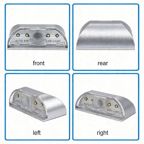 Key Light Door Light, Small Motion Sensor Light with 4 LED Bulbs, Battery Powered Night Lights for Hallway, Stairway, Kitchen, Closet, Bedroom (Silver) - color: Silver